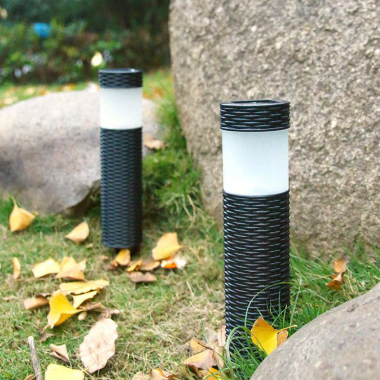 Siopsrl| Outdoor Solar Rattan Cylindrical LED Garden Lawn In-ground Landscape Light