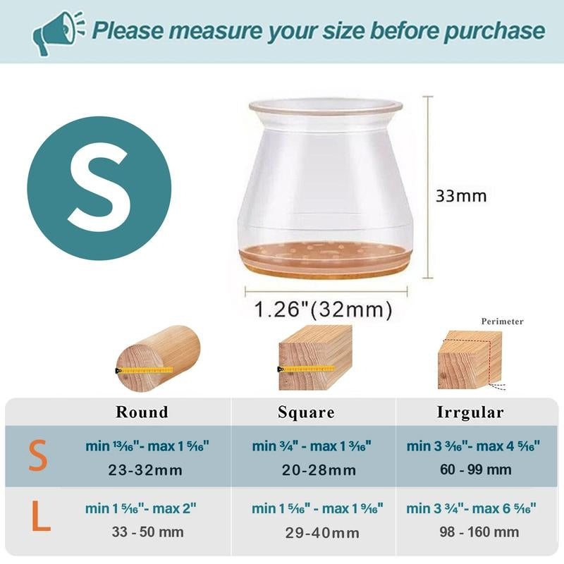 siopsrl | Clear Silicone Chair Leg Caps with Integrated Felt Pads