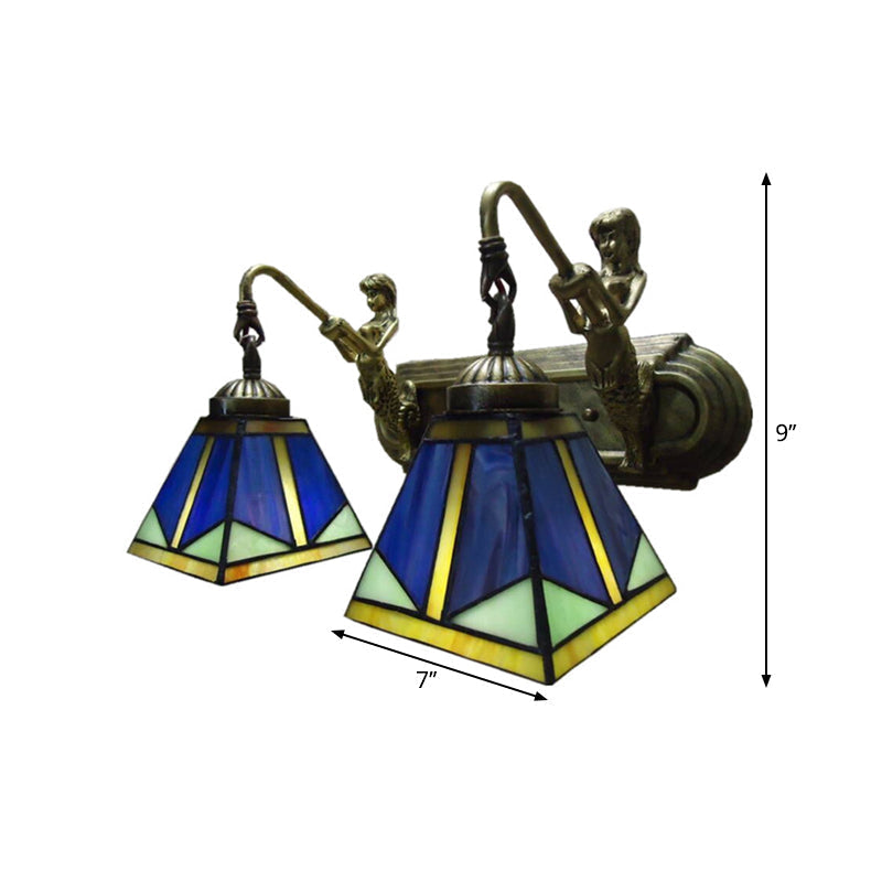 Siopsrl| Trapezium Wall Mount Lamp Fixture Tiffany Bronze Cut Glass Wall Lighting with Mermaid Arm