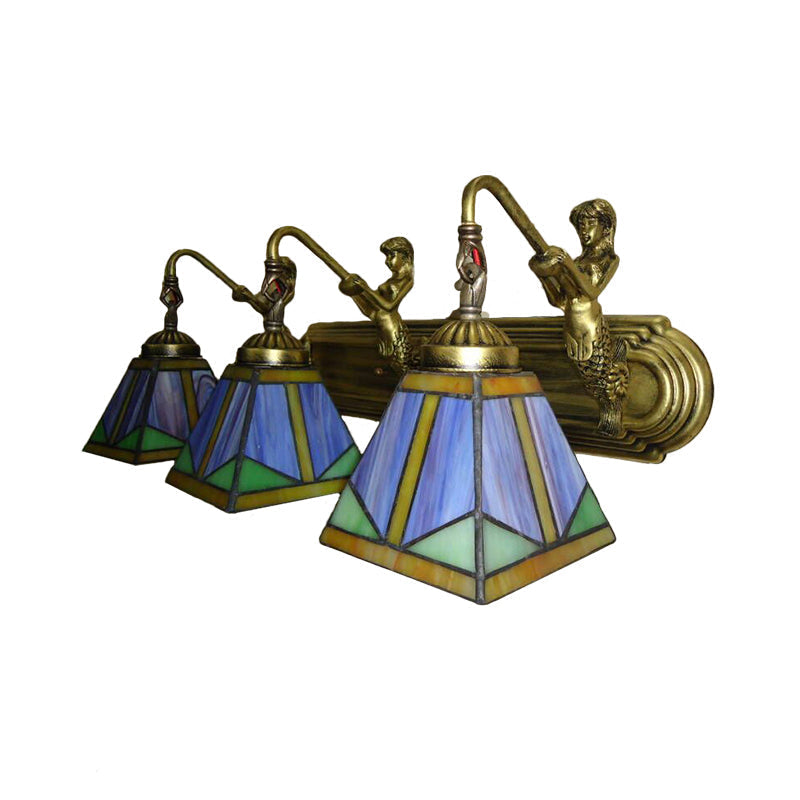 Siopsrl| Trapezium Wall Mount Lamp Fixture Tiffany Bronze Cut Glass Wall Lighting with Mermaid Arm