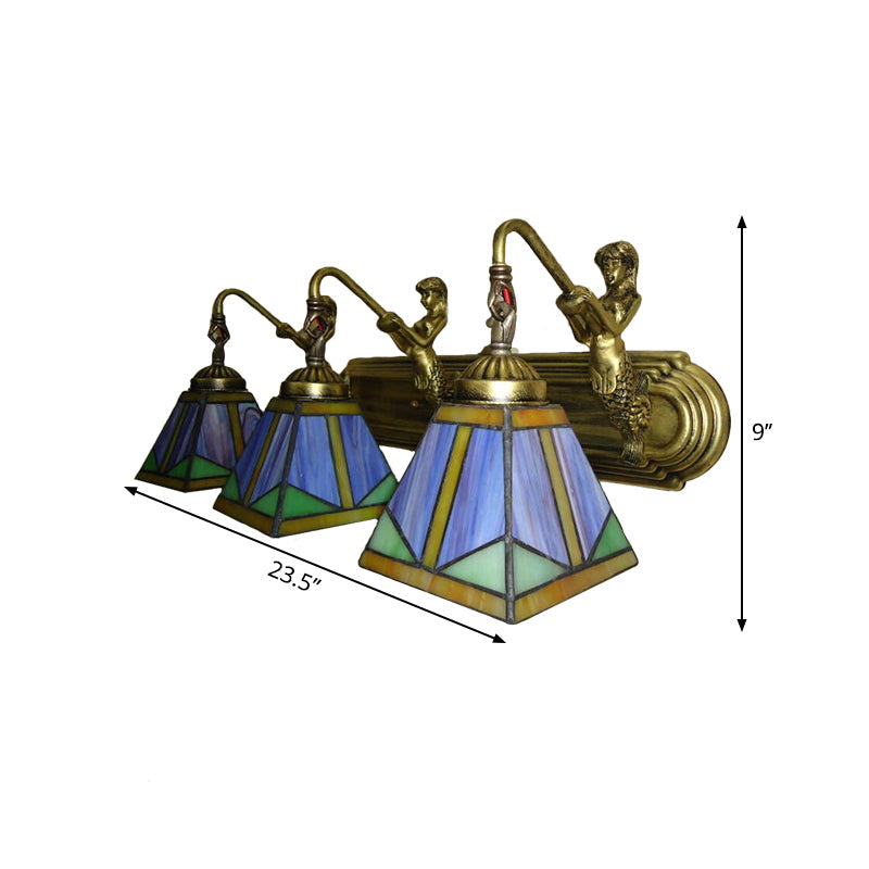 Siopsrl| Trapezium Wall Mount Lamp Fixture Tiffany Bronze Cut Glass Wall Lighting with Mermaid Arm
