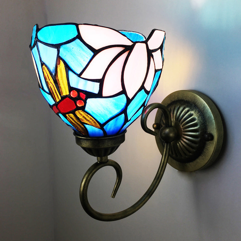 Siopsrl| 1 Lamp Wall Lamp Sconces Victorian Bowl Yellow Glass Dragonfly Pattern Wall Lighting in Brass