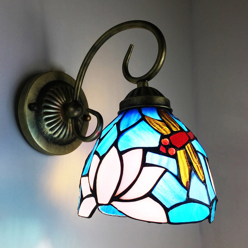 Siopsrl| 1 Lamp Wall Lamp Sconces Victorian Bowl Yellow Glass Dragonfly Pattern Wall Lighting in Brass