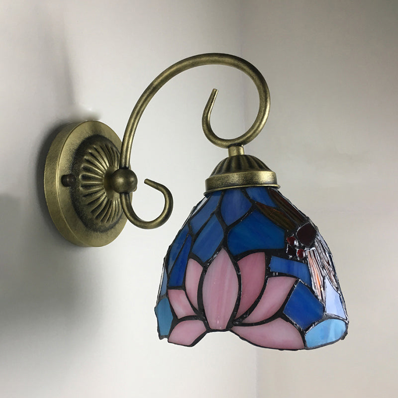 Siopsrl| 1 Lamp Wall Lamp Sconces Victorian Bowl Yellow Glass Dragonfly Pattern Wall Lighting in Brass