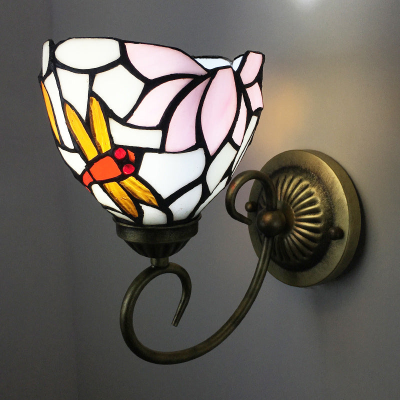 Siopsrl| 1 Lamp Wall Lamp Sconces Victorian Bowl Yellow Glass Dragonfly Pattern Wall Lighting in Brass