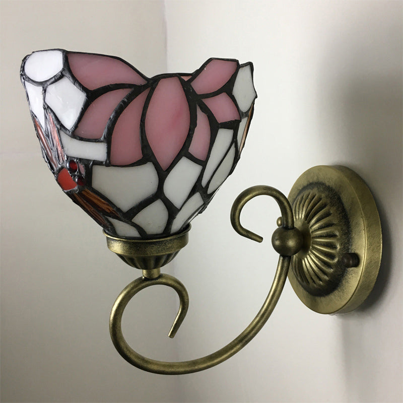 Siopsrl| 1 Lamp Wall Lamp Sconces Victorian Bowl Yellow Glass Dragonfly Pattern Wall Lighting in Brass