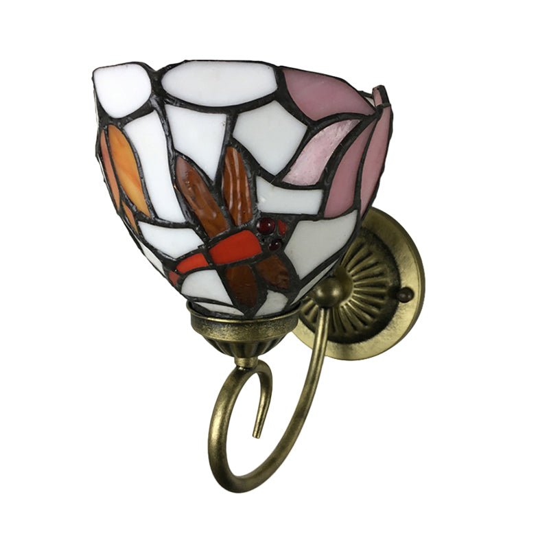 Siopsrl| 1 Lamp Wall Lamp Sconces Victorian Bowl Yellow Glass Dragonfly Pattern Wall Lighting in Brass