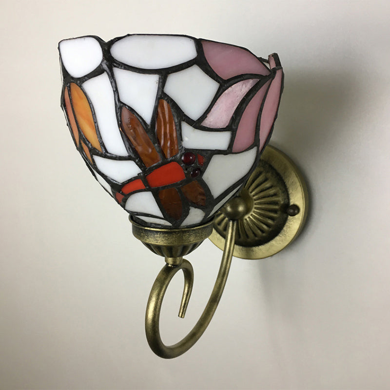 Siopsrl| 1 Lamp Wall Lamp Sconces Victorian Bowl Yellow Glass Dragonfly Pattern Wall Lighting in Brass