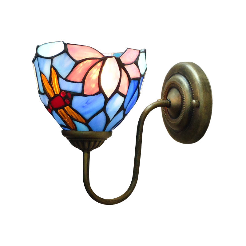 Siopsrl| 1 Lamp Wall Lamp Sconces Victorian Bowl Yellow Glass Dragonfly Pattern Wall Lighting in Brass