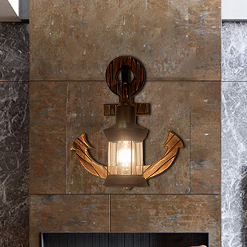 Siopsrl| A bulb clear glass wall lighting coastal black kerosene indoor wall lamp light fixture with wooden back panel
