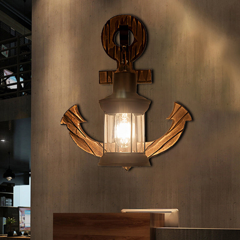 Siopsrl| A bulb clear glass wall lighting coastal black kerosene indoor wall lamp light fixture with wooden back panel