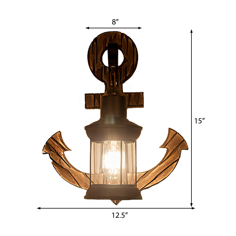 Siopsrl| A bulb clear glass wall lighting coastal black kerosene indoor wall lamp light fixture with wooden back panel