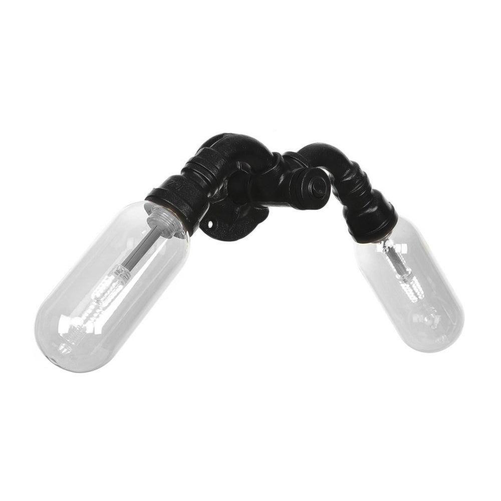 Siopsrl| Capsule Shade Bedroom Wall Light Industrial Metal 2 Lights Black Wall Light with Pipe Design