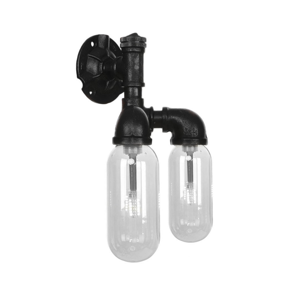 Siopsrl| Capsule Shade Bedroom Wall Light Industrial Metal 2 Lights Black Wall Light with Pipe Design