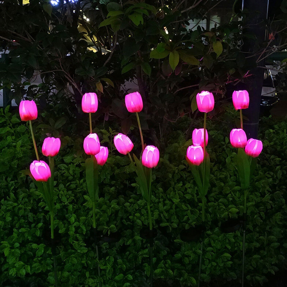 Siopsrl| Solar Tulip Lawn Light Outdoor Garden LED Tulip Flower Light Ground Stake Landscape Light