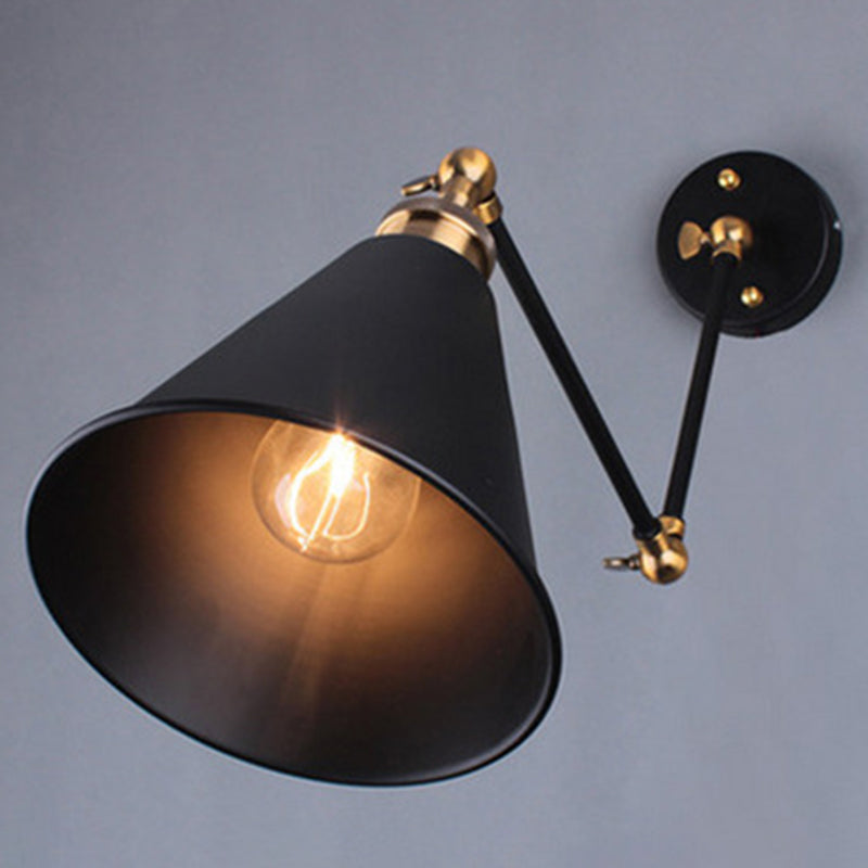 Siopsrl| Black Umbrella Shade Folding Wall Lamp Retro Style Single Bulb Restaurant Wall Lighting Fixture