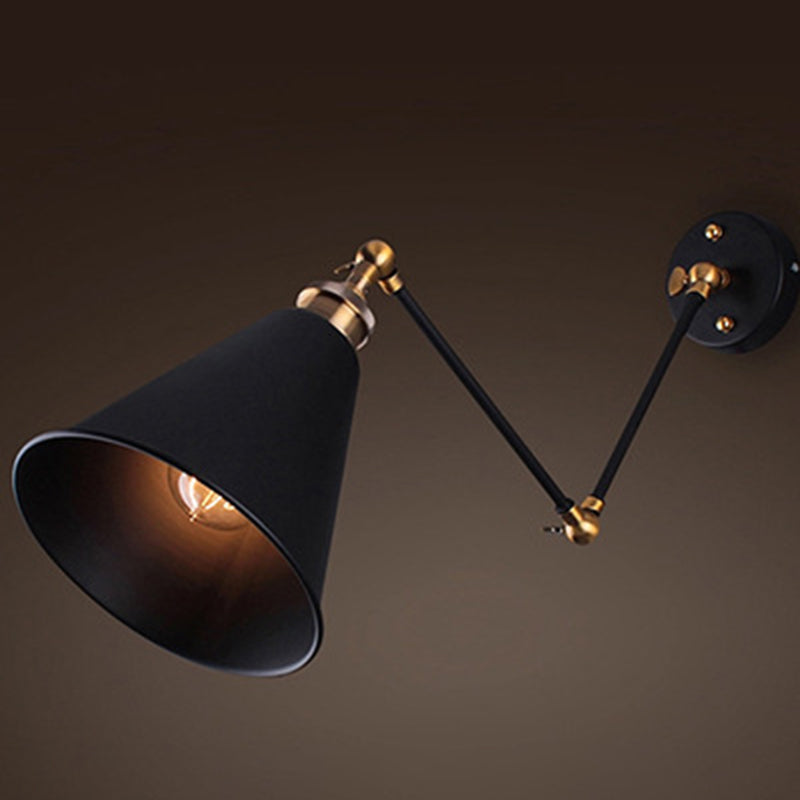 Siopsrl| Black Umbrella Shade Folding Wall Lamp Retro Style Single Bulb Restaurant Wall Lighting Fixture