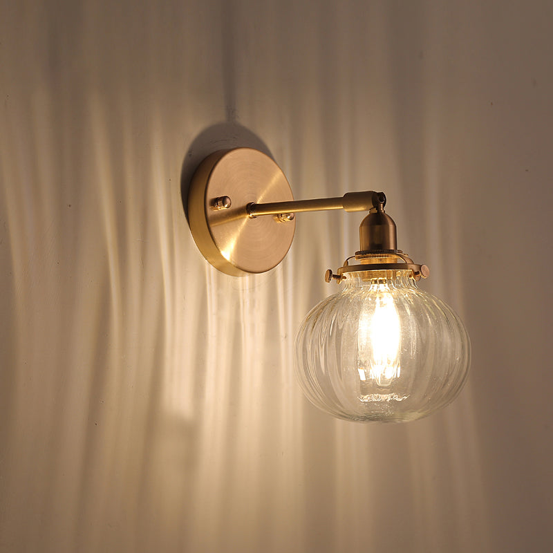 Siopsrl| Pumpkin Shadow Glass Wall Mount Light Antique Style 1-Light Nightstand Wall Lighting Fixture