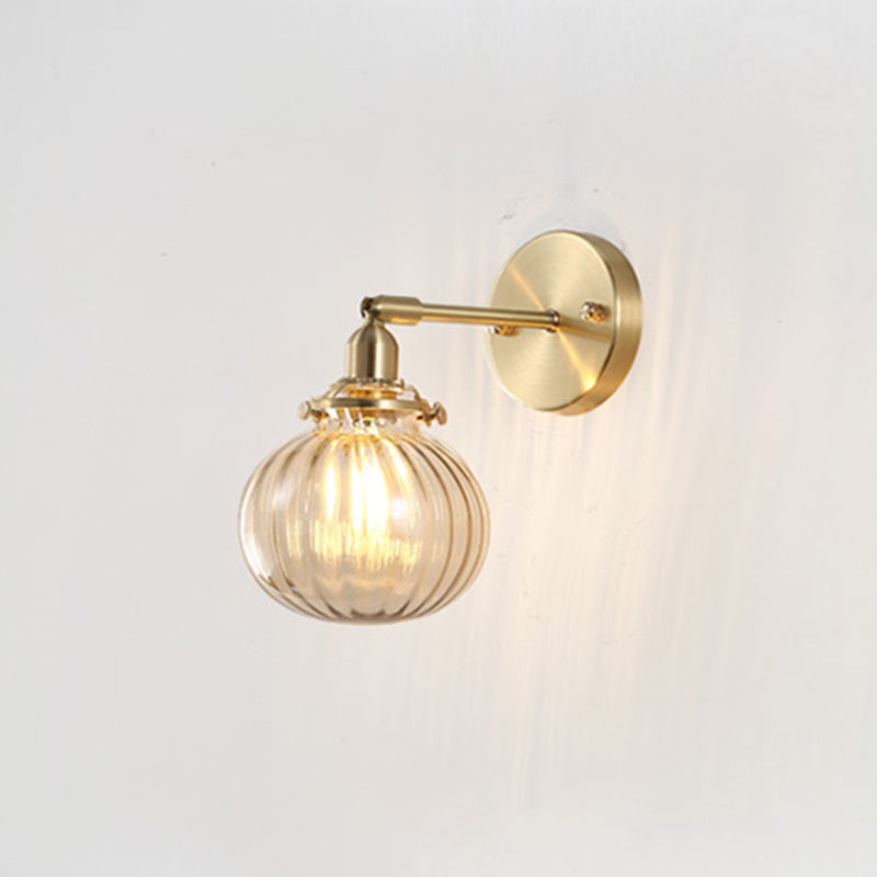 Siopsrl| Pumpkin Shadow Glass Wall Mount Light Antique Style 1-Light Nightstand Wall Lighting Fixture