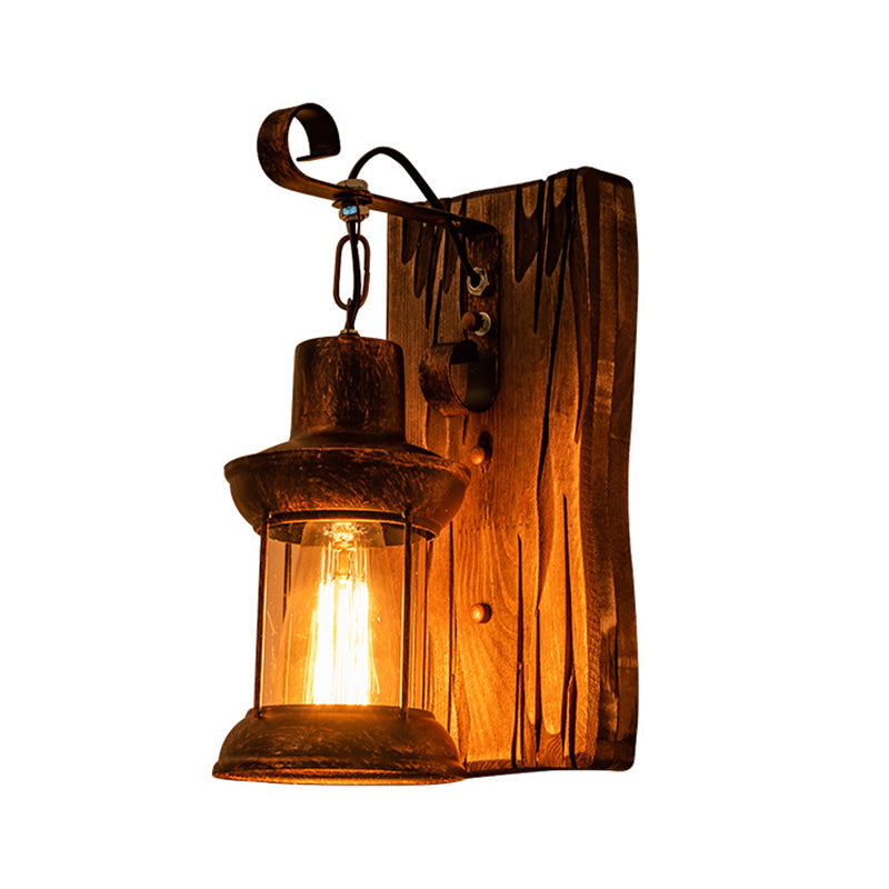 Siopsrl| Industrial Lantern Wall Mount Light 1-Light Iron Wall Light with Clear Glass Shade for Restaurant