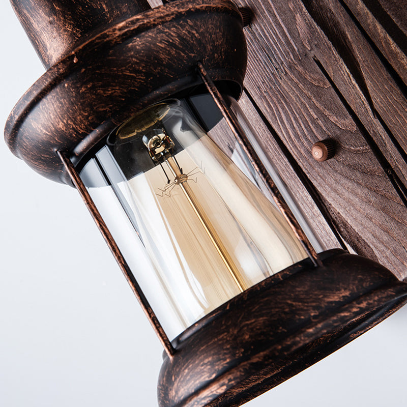 Siopsrl| Industrial Lantern Wall Mount Light 1-Light Iron Wall Light with Clear Glass Shade for Restaurant