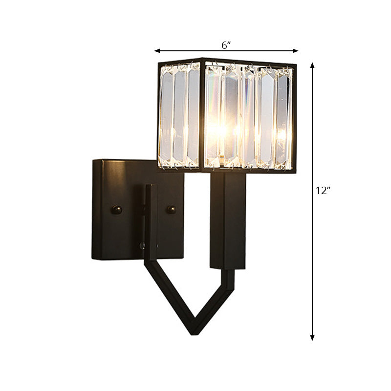 Siopsrl| Black Version Rectangular Wall Lamp Modernist Style 1 Light Clear Crystal and Metal Wall Sconce