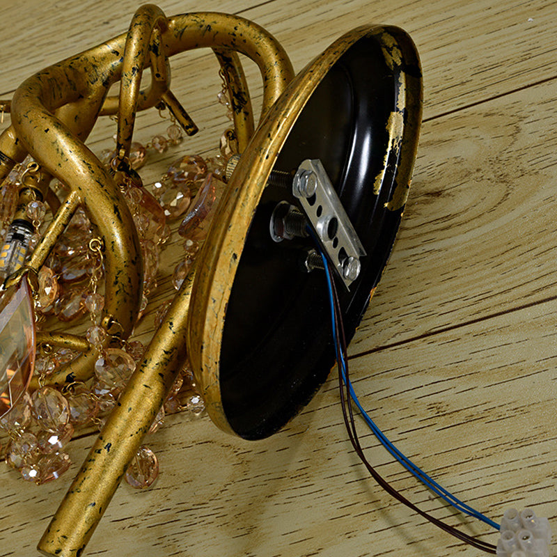 Siopsrl| Branching Wall-Mounted Lighting Vintage Metal 1 Bulb Brass Finish Wall Light with Amber Crystal Bead Accent
