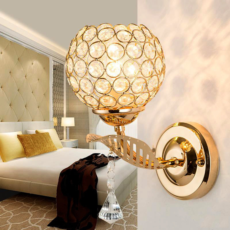 Siopsrl| 1 Bulb Corridor Wall Mounted Lighting Vintage Style Gold Wall Lamp with Global Clear Crystal Shade