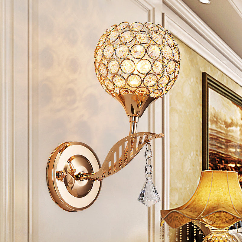 Siopsrl| 1 Bulb Corridor Wall Mounted Lighting Vintage Style Gold Wall Lamp with Global Clear Crystal Shade