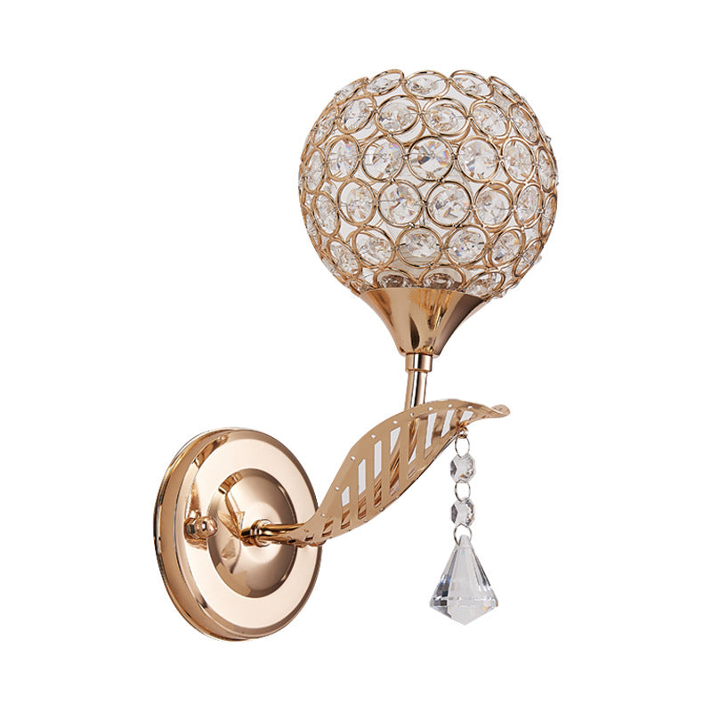 Siopsrl| 1 Bulb Corridor Wall Mounted Lighting Vintage Style Gold Wall Lamp with Global Clear Crystal Shade