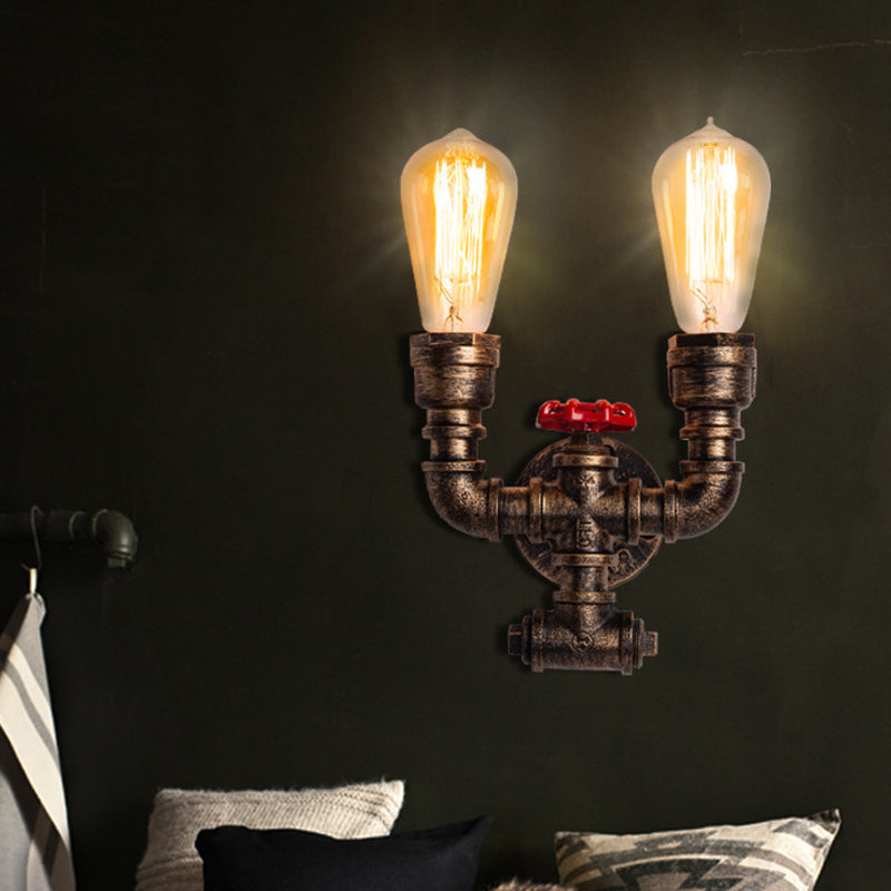 Siopsrl| Iron Water Pipe Wall Lamp Rustic Style Restaurant Wall Lighting Fixture in Bronze
