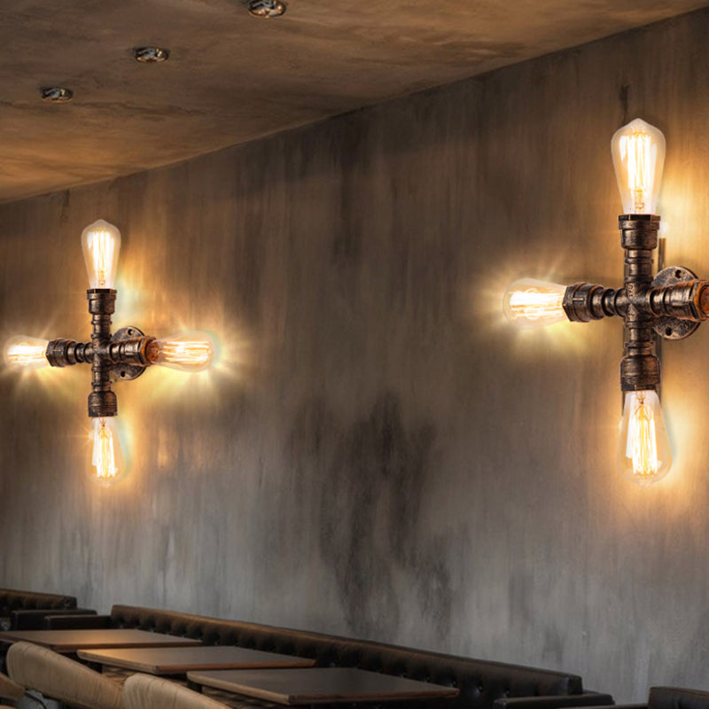 Siopsrl| Iron Water Pipe Wall Lamp Rustic Style Restaurant Wall Lighting Fixture in Bronze