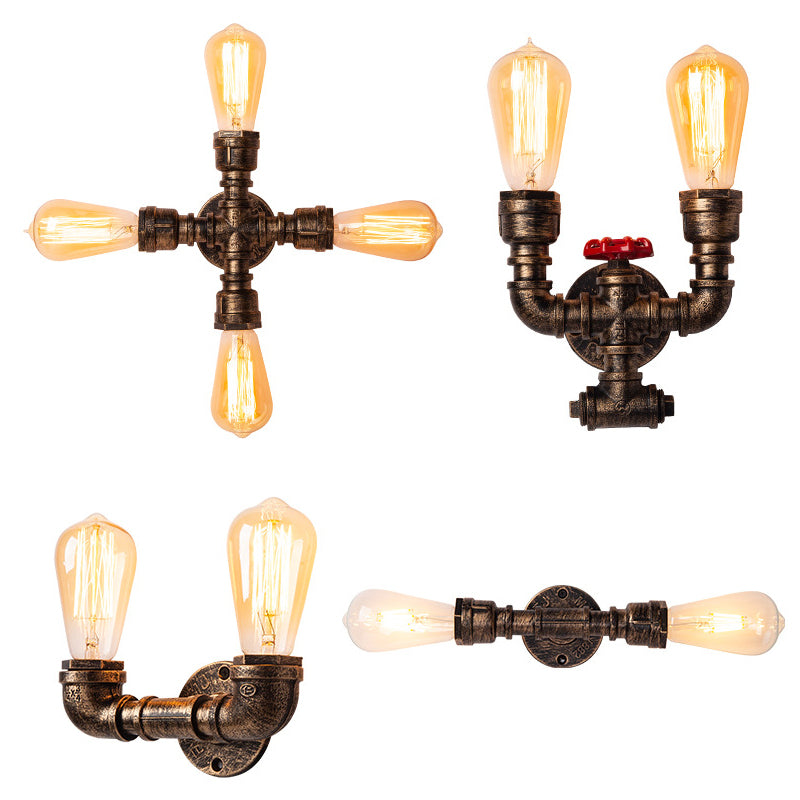Siopsrl| Iron Water Pipe Wall Lamp Rustic Style Restaurant Wall Lighting Fixture in Bronze