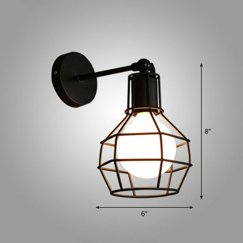 Siopsrl| Iron Cage Wall Light Retro Style 1 Head Living Room Wall Lighting Lamp in Black