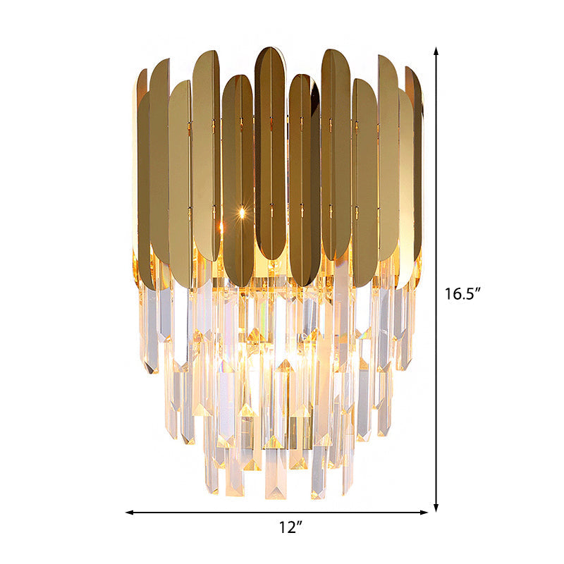 Siopsrl| Stacked Wall Light Modernist Metal 1 Light Brass Wall Lamp with Clear Crystal Block for Nightstand