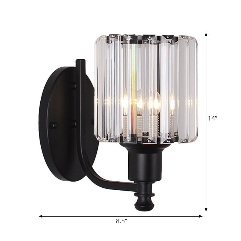 Siopsrl| Modernist Cylinder Wall Light Clear Crystal 1 Head Bedroom Wall Mounted Light with Curved Arm in Black/Gold