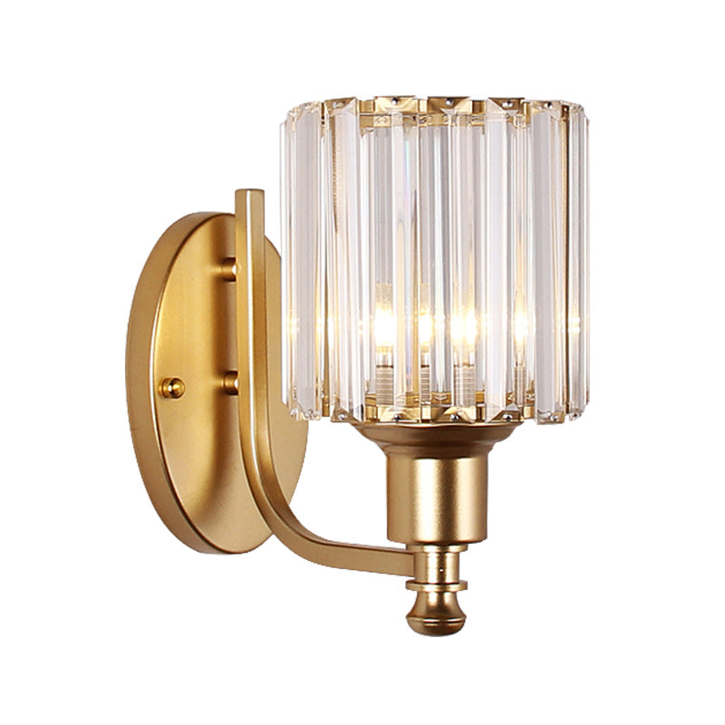 Siopsrl| Modernist Cylinder Wall Light Clear Crystal 1 Head Bedroom Wall Mounted Light with Curved Arm in Black/Gold