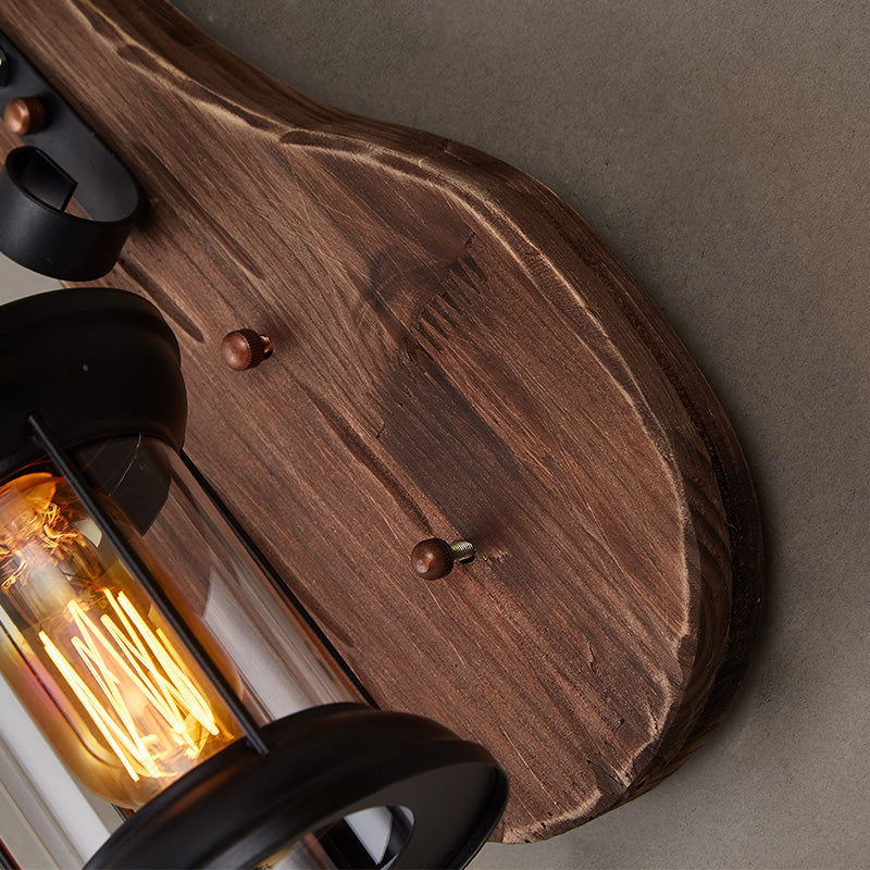 Siopsrl| Nautical Novelty Guitar Wall Light Fixture 1-Light Wooden Sconce with Lantern Lampshade