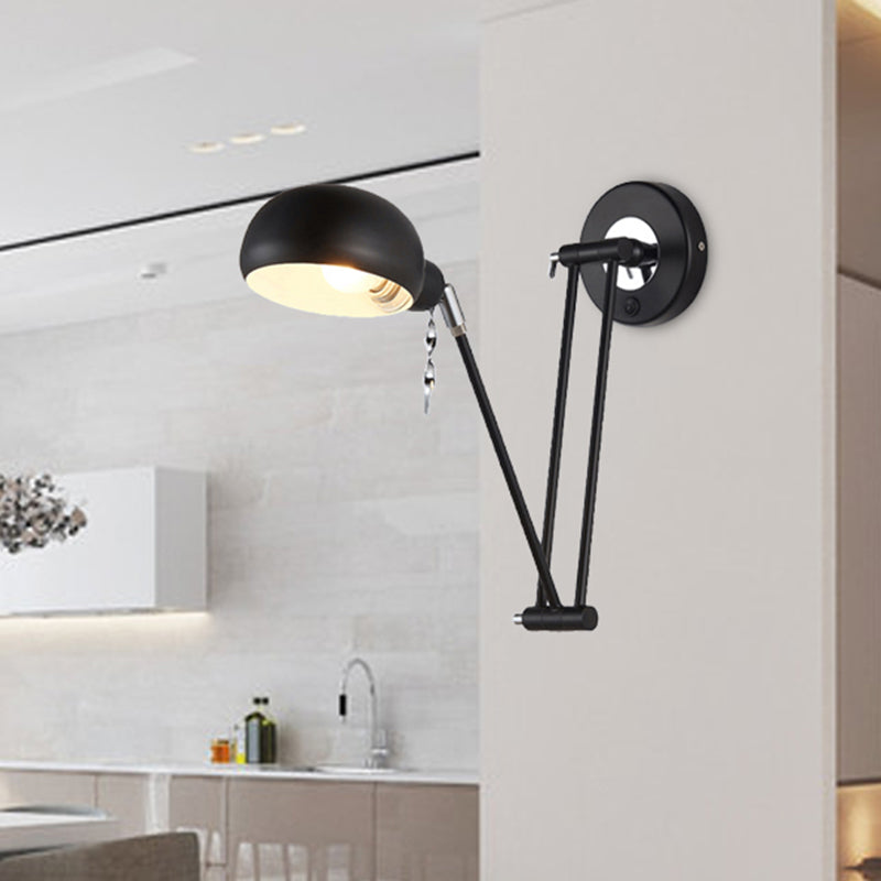 Siopsrl| Bowl Living Room Wall Light with Swivel Arm Industrial Retro Metallic 1 Light Black Reading Wall Light