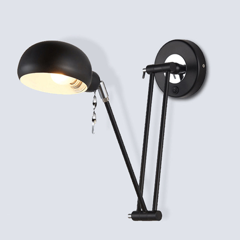 Siopsrl| Bowl Living Room Wall Light with Swivel Arm Industrial Retro Metallic 1 Light Black Reading Wall Light