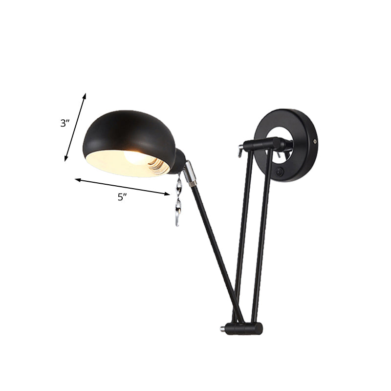 Siopsrl| Bowl Living Room Wall Light with Swivel Arm Industrial Retro Metallic 1 Light Black Reading Wall Light