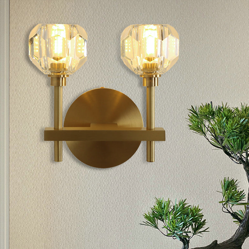 Siopsrl| Modernism Dome Wall Lamp Fixture Clear Crystal 1/2-Light Living Room Wall Mounted Lamp in Brass Finish