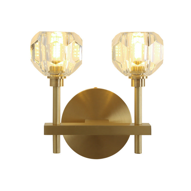 Siopsrl| Modernism Dome Wall Lamp Fixture Clear Crystal 1/2-Light Living Room Wall Mounted Lamp in Brass Finish