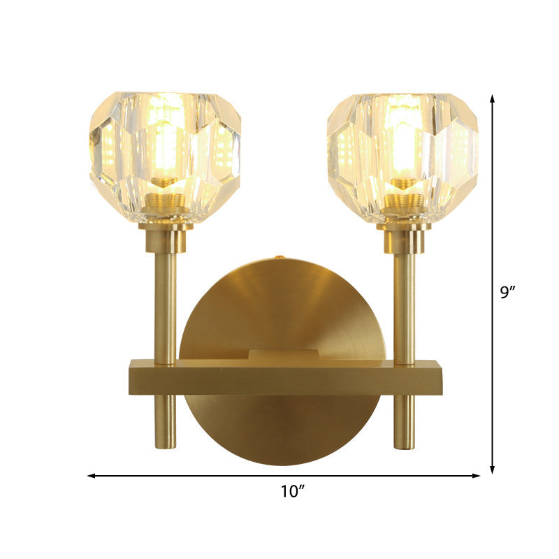 Siopsrl| Modernism Dome Wall Lamp Fixture Clear Crystal 1/2-Light Living Room Wall Mounted Lamp in Brass Finish