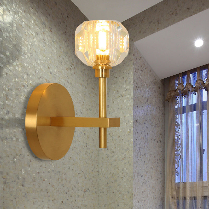 Siopsrl| Modernism Dome Wall Lamp Fixture Clear Crystal 1/2-Light Living Room Wall Mounted Lamp in Brass Finish