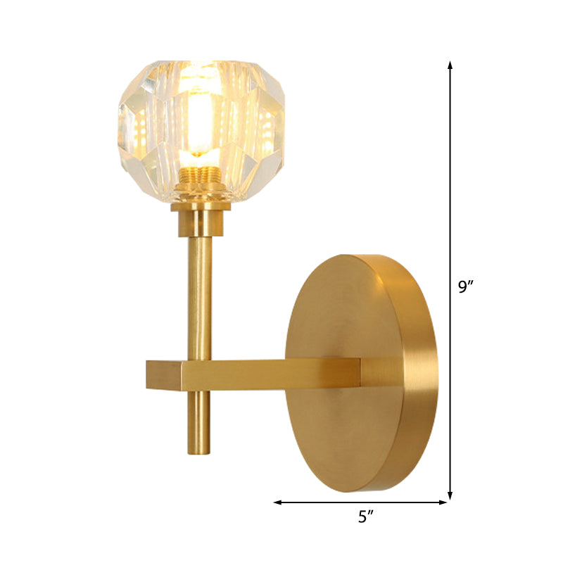 Siopsrl| Modernism Dome Wall Lamp Fixture Clear Crystal 1/2-Light Living Room Wall Mounted Lamp in Brass Finish