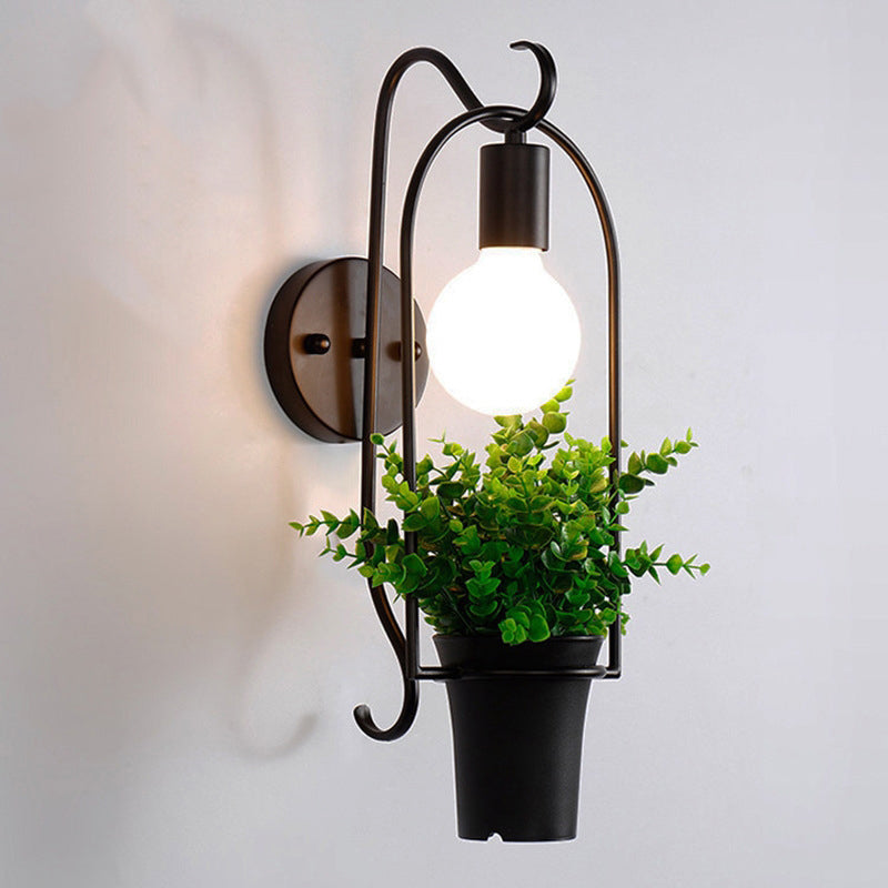 Siopsrl| Black-Green Faux Bonsai Wall Lamp Nordic Metal 1-Light Bedroom Wall Light Fixture