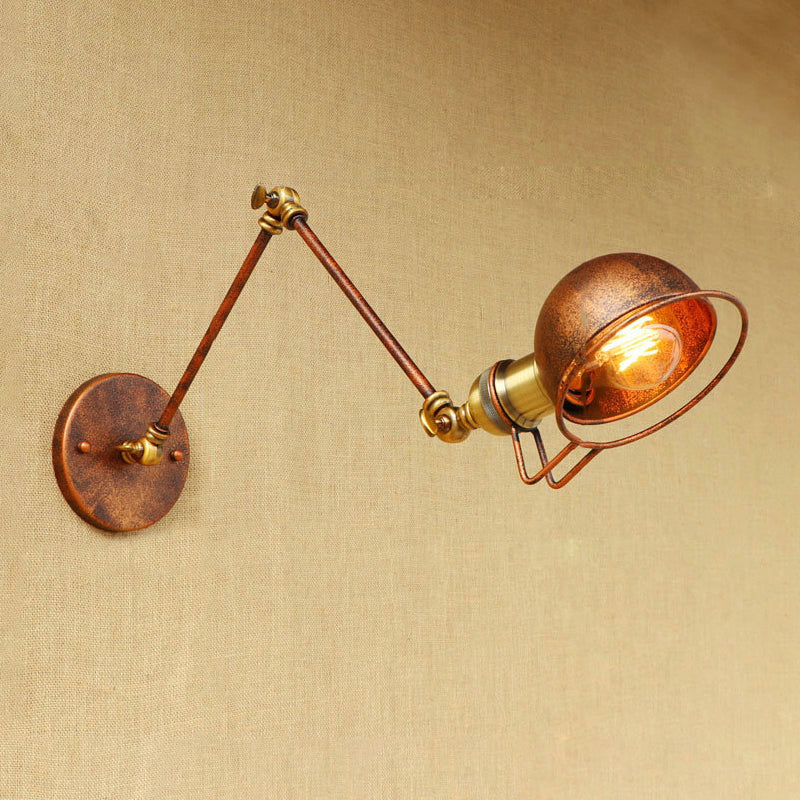 Siopsrl| Vintage Industrial Bowl Wall Lamp 1 Light Iron Wall Lamp with Rotatable Arm in Black/Metal
