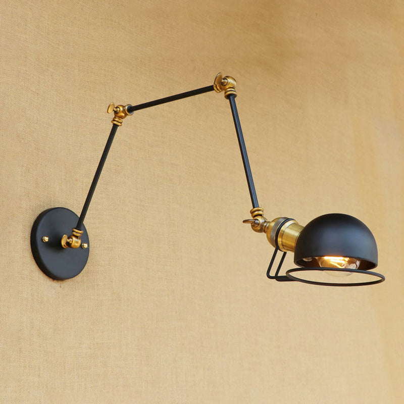 Siopsrl| Vintage Industrial Bowl Wall Lamp 1 Light Iron Wall Lamp with Rotatable Arm in Black/Metal