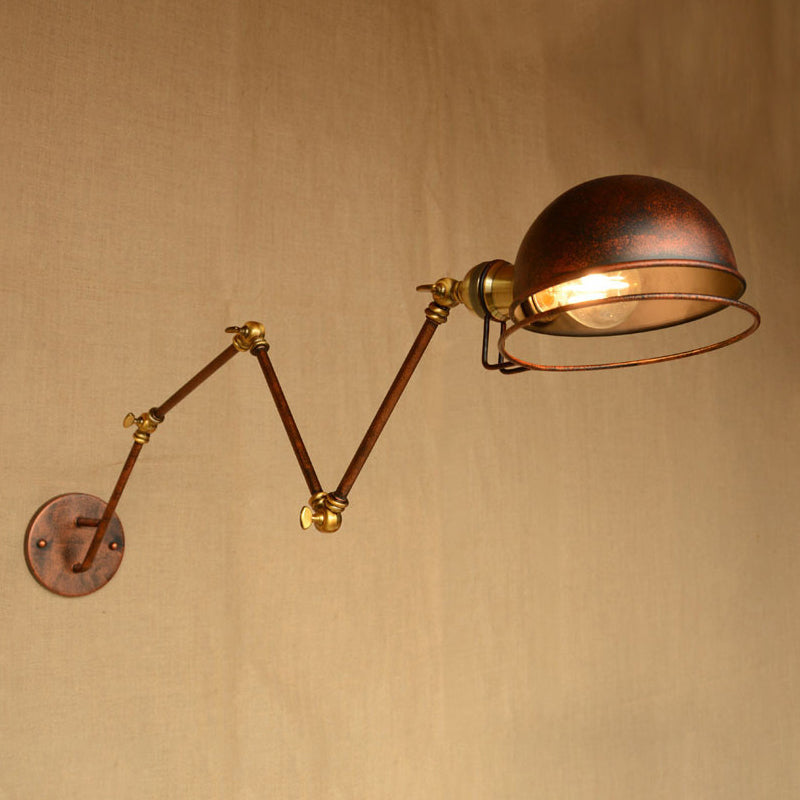 Siopsrl| Vintage Industrial Bowl Wall Lamp 1 Light Iron Wall Lamp with Rotatable Arm in Black/Metal